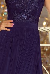 215-2 LEA suknia maxi bez rękawków z haftowanym dekoltem - GRANAT