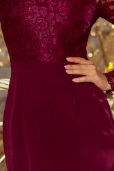 216-3 EMMA elegancka ołówkowa sukienka z koronką - BORDOWA
