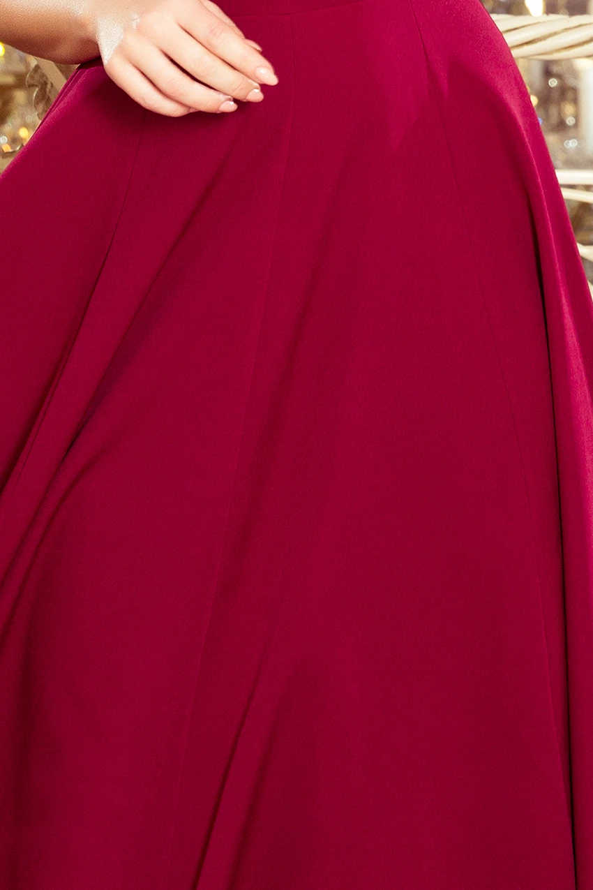246-1 CINDY długa suknia z dekoltem - BORDOWA 