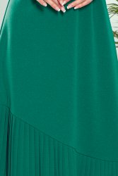  308-1 KARINE - trapezowa sukienka z asymetryczną plisą - ZIELONA 
