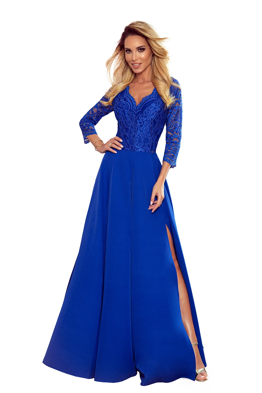  309-2 AMBER elegancka koronkowa długa suknia z dekoltem - CHABROWA 